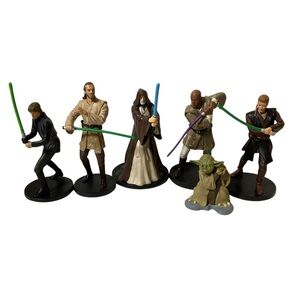 Disney Store Star Wars Jedi Action Figurine Set 6 Piece Set Loose Anakin Yoda
